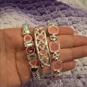 BP spring stack bracelet Elegant Silver and Pink Bracelet Set